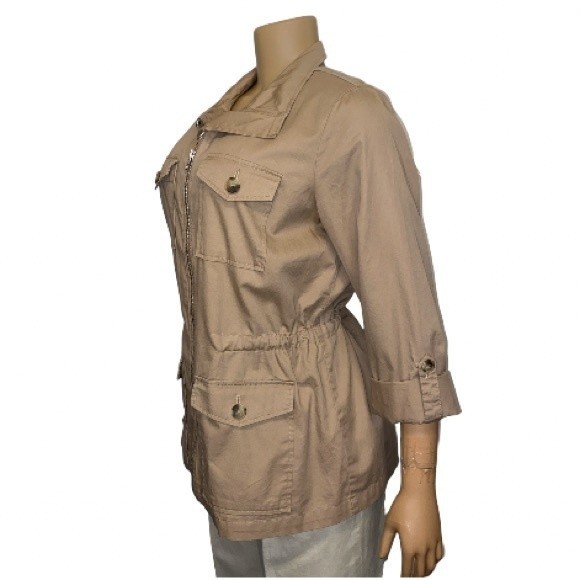 Croft & Barrow utility jacket tan lightweight 4 pockets drawstring size M - Picture 7 of 13